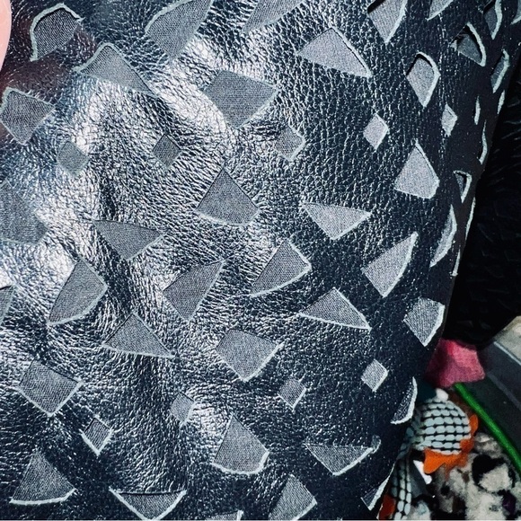 AOC Absence of Color Black Genuine Leather Pants Low Rise Flared Laser Cut 6 - Picture 9 of 15